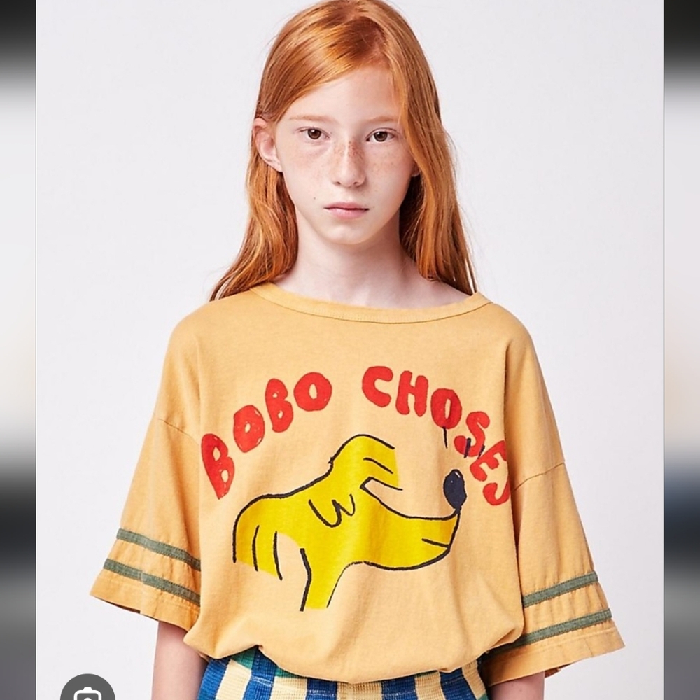 Bobo Choses Organic Cotton Sniffy Dog Mustard Graphic T Shirt Size 8-9